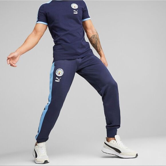 PUMA Manchester City Soccer Fleece Joggers Pants Men's S Navy Blue Halland T7 SE - Picture 2 of 14